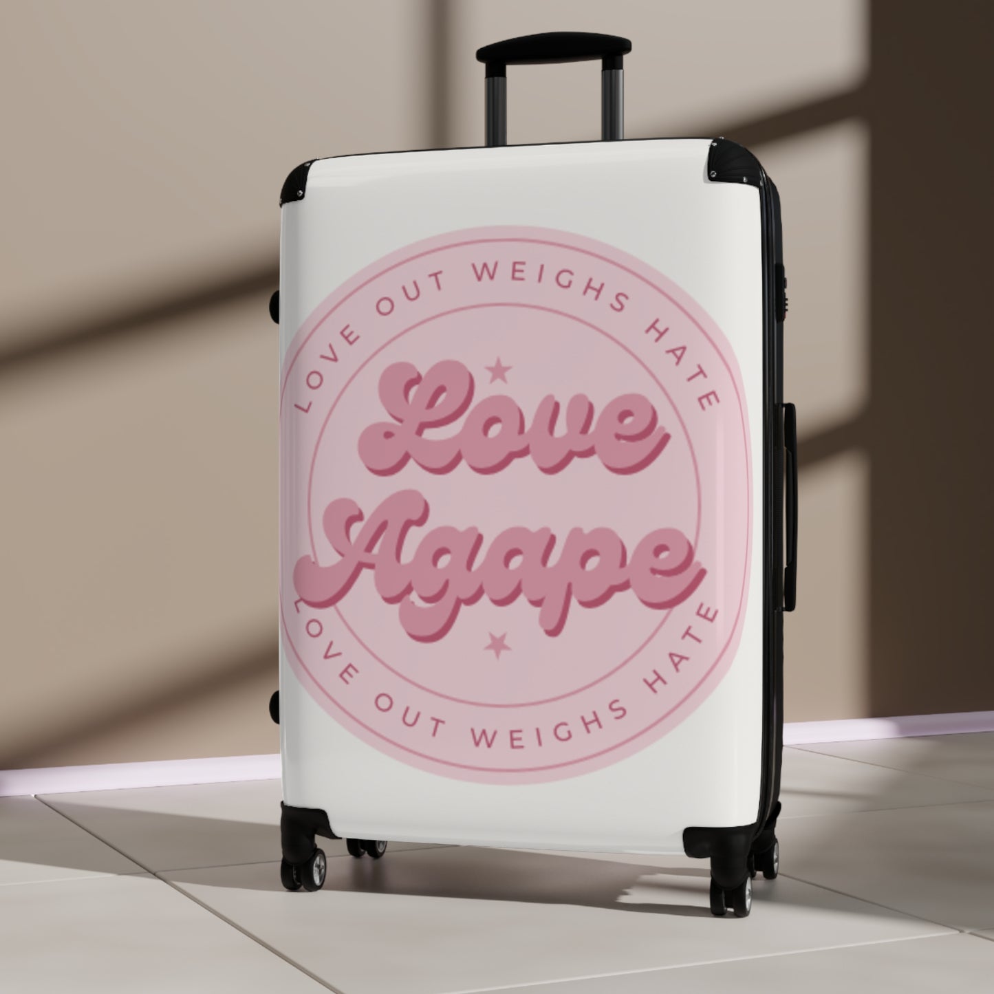Suitcase — 'Love Agape' Pink Badge Carry-On Luggage