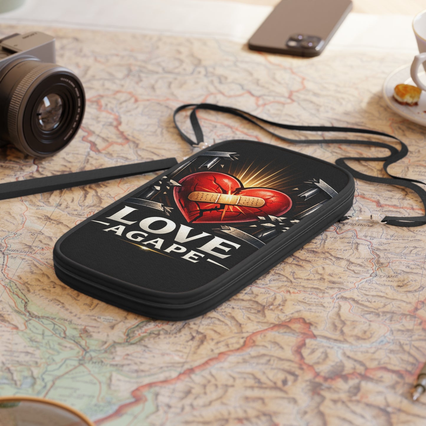 Passport Wallet — "Love Agape" Heart & Chain Design Travel Pouch