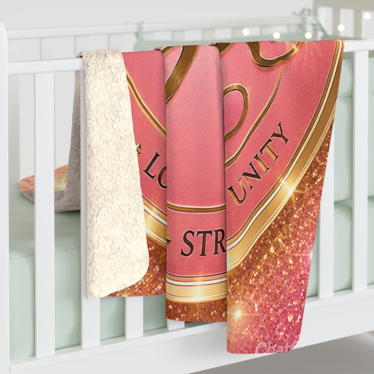 Sherpa Blanket — "Love Agape" Pink Gold Crown Throw (Faith • Loyalty • Strength • Unity)