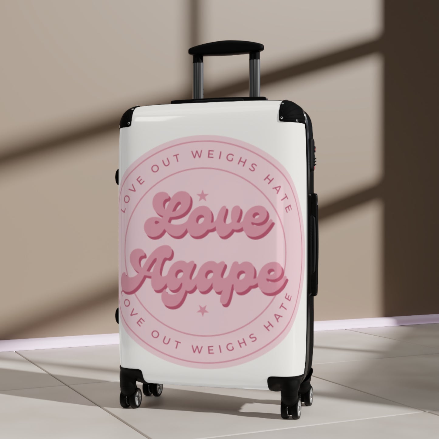 Suitcase — 'Love Agape' Pink Badge Carry-On Luggage