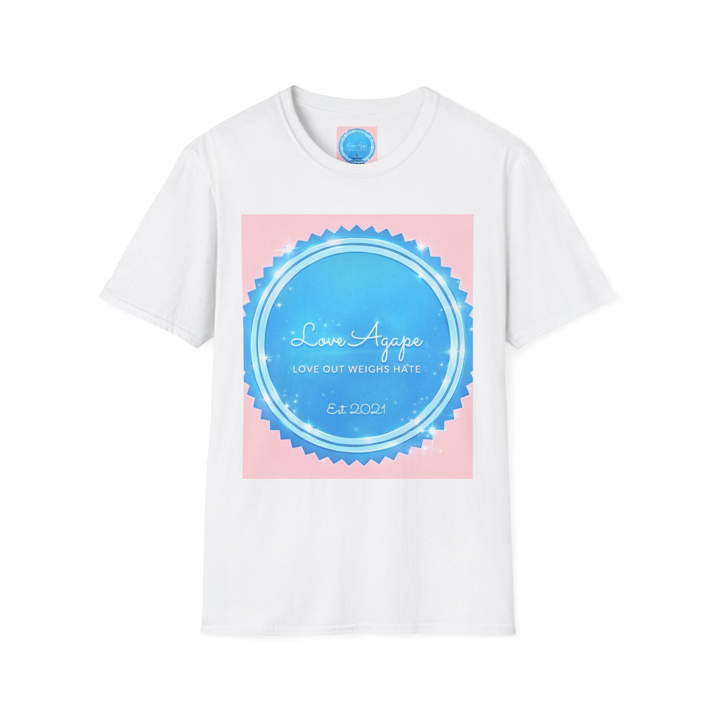Love Agape T-Shirt — 'Love Out Weighs Hate' Blue Seal Graphic