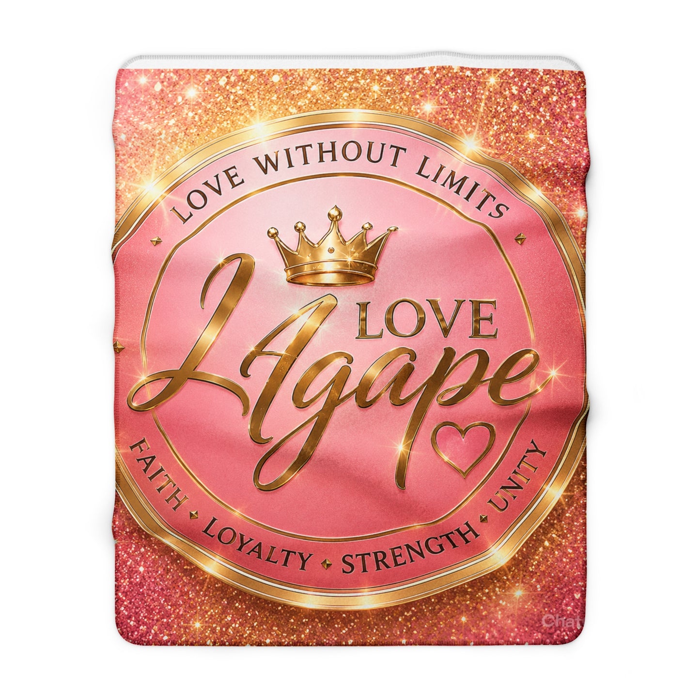Sherpa Blanket — "Love Agape" Pink Gold Crown Throw (Faith • Loyalty • Strength • Unity)