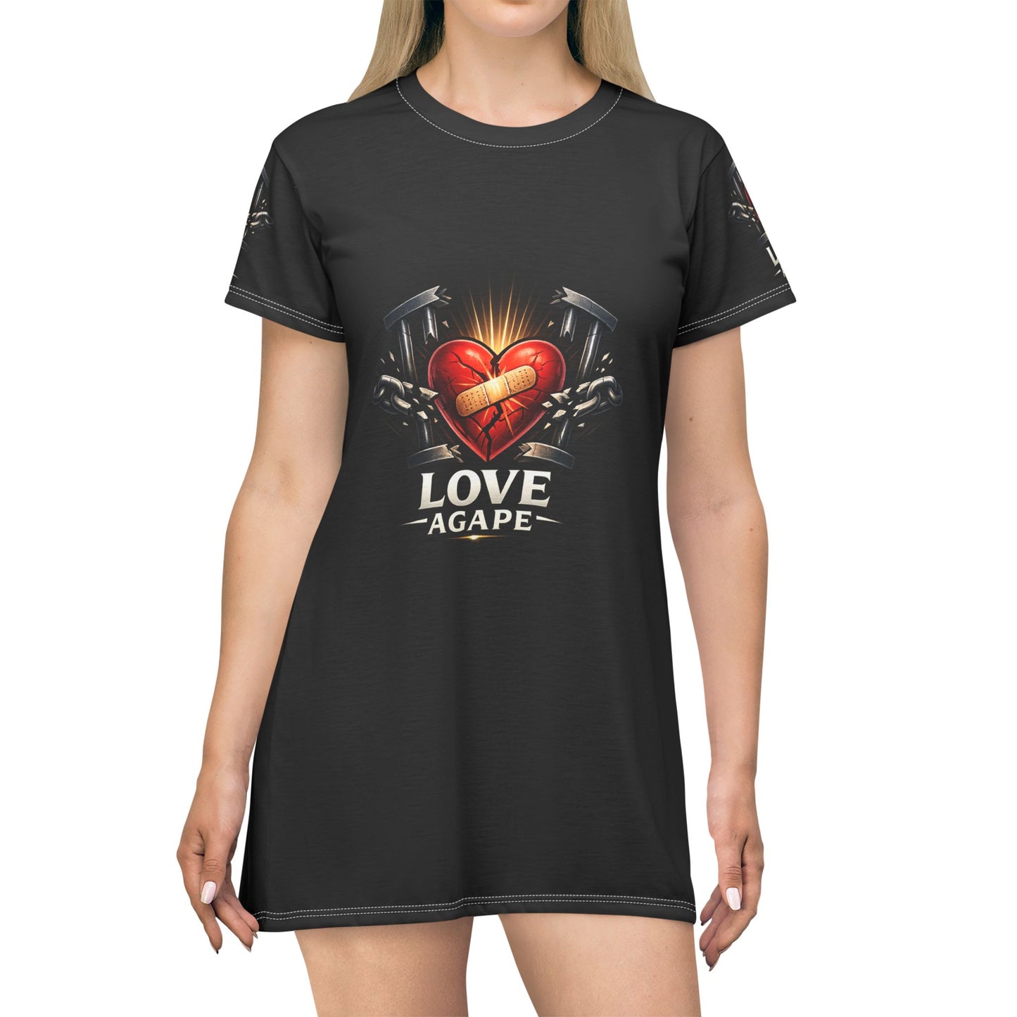 Love Agape Heart T-Shirt Dress – Romantic Gothic Graphic Dress