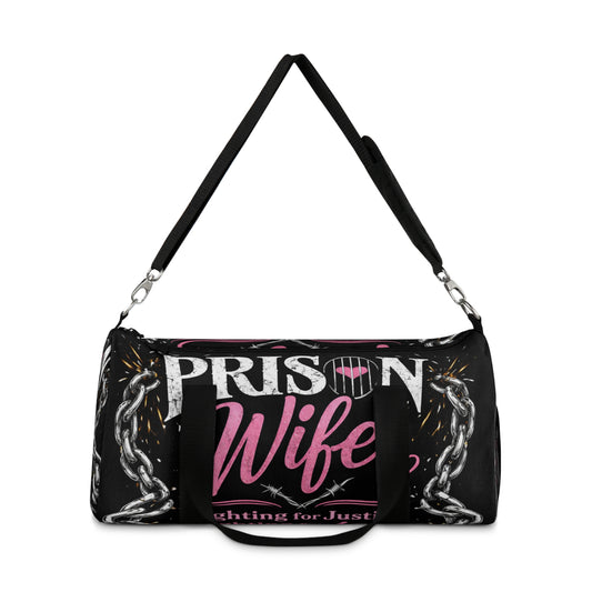 Prison Wife Duffel Bag – Supportive Travel Gym Bag with Pink Script & Chain Design