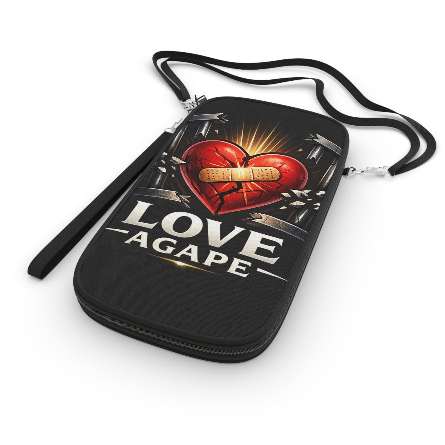 Passport Wallet — "Love Agape" Heart & Chain Design Travel Pouch