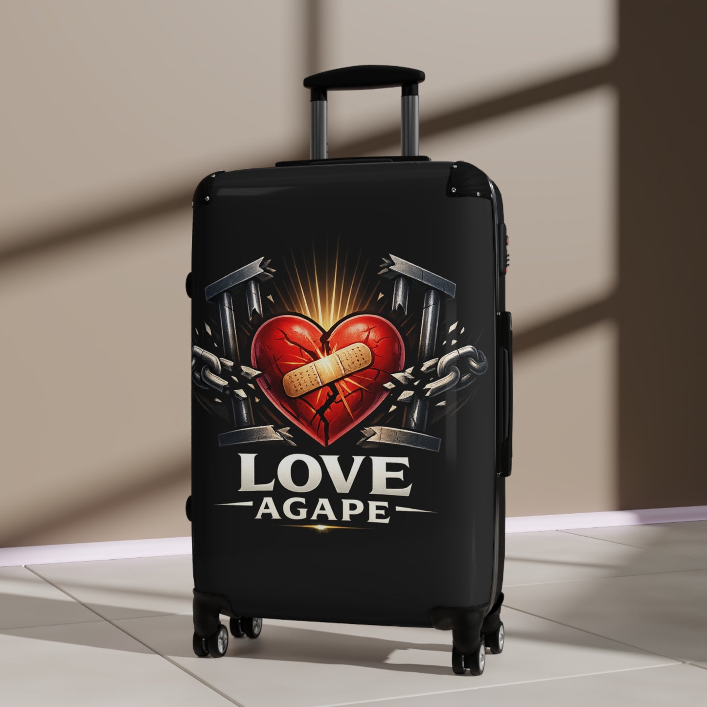 Suitcase — 'Love Agape' Heart & Chain Graphic Carry-On Luggage