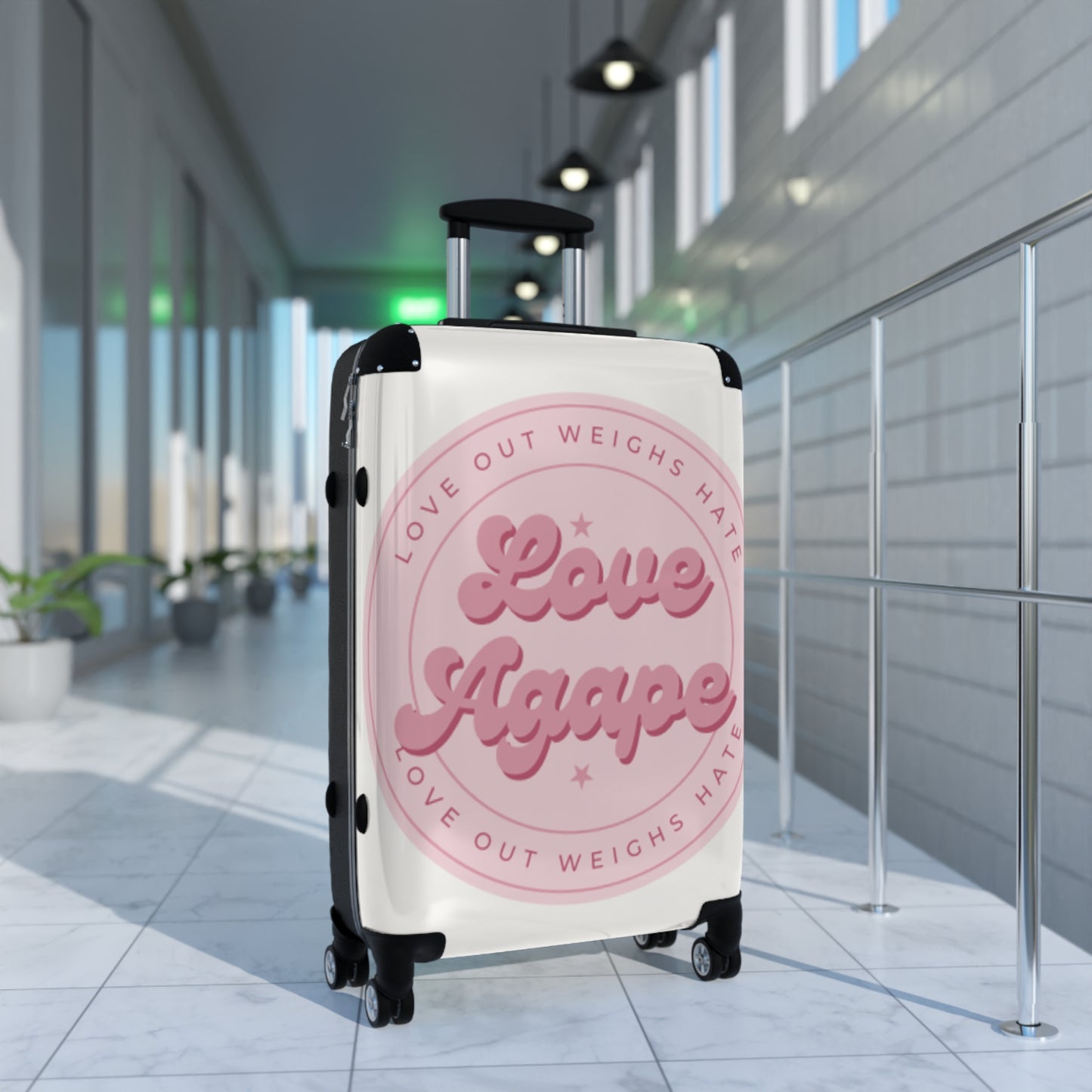 Suitcase — 'Love Agape' Pink Badge Carry-On Luggage