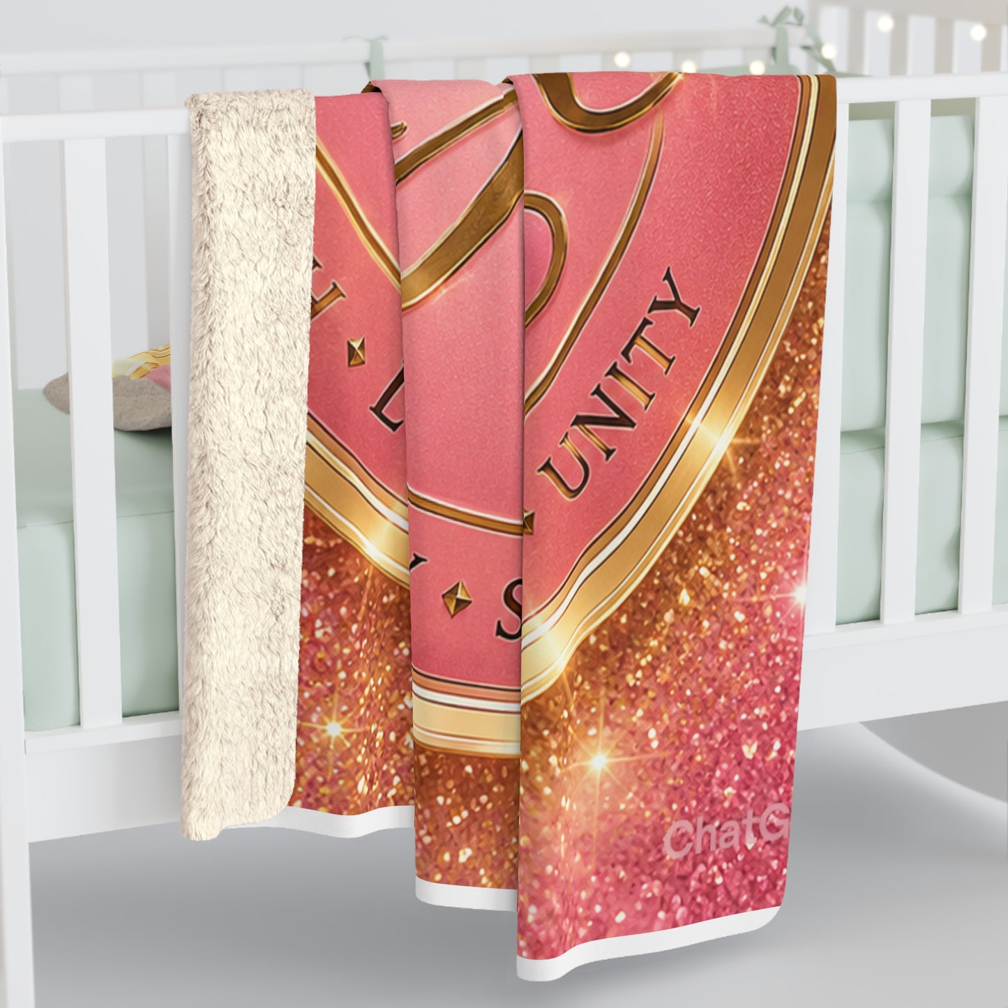 Sherpa Blanket — "Love Agape" Pink Gold Crown Throw (Faith • Loyalty • Strength • Unity)