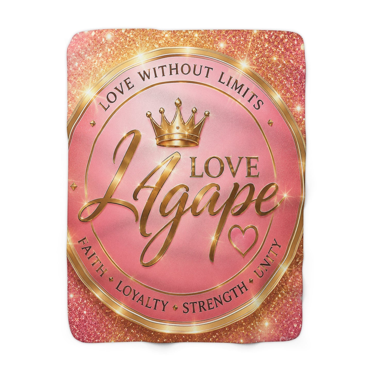 Sherpa Blanket — "Love Agape" Pink Gold Crown Throw (Faith • Loyalty • Strength • Unity)