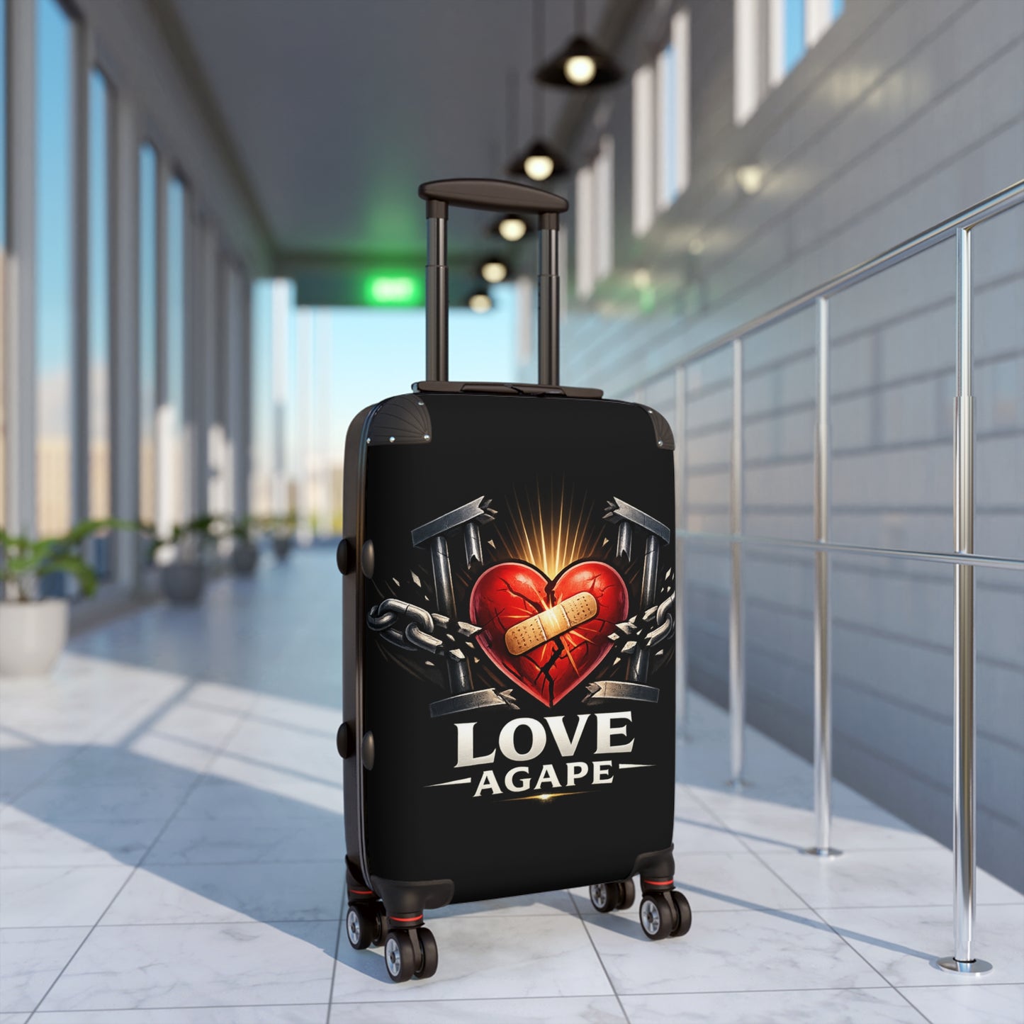 Suitcase — 'Love Agape' Heart & Chain Graphic Carry-On Luggage