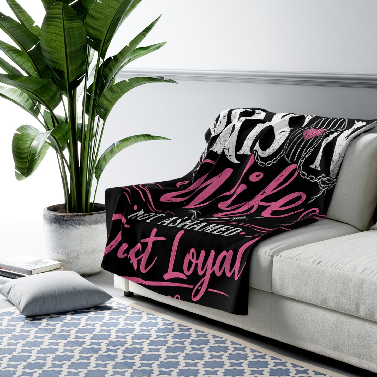 Prison Wife Sherpa Fleece Blanket — "Not Ashamed, Just Loyal" Cozy Throw
