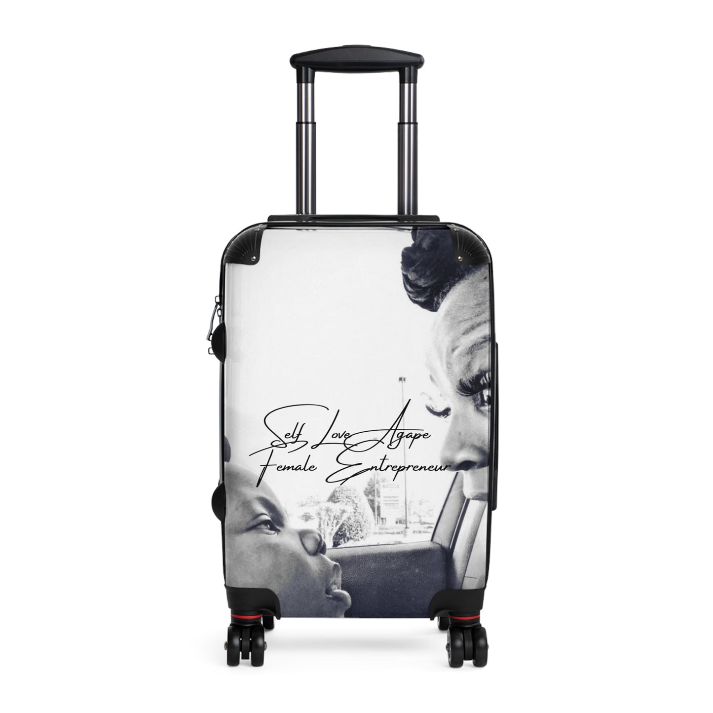 Black & White Family Portrait Carry-On Suitcase — "She Loves Anger" Female Empowerment Design