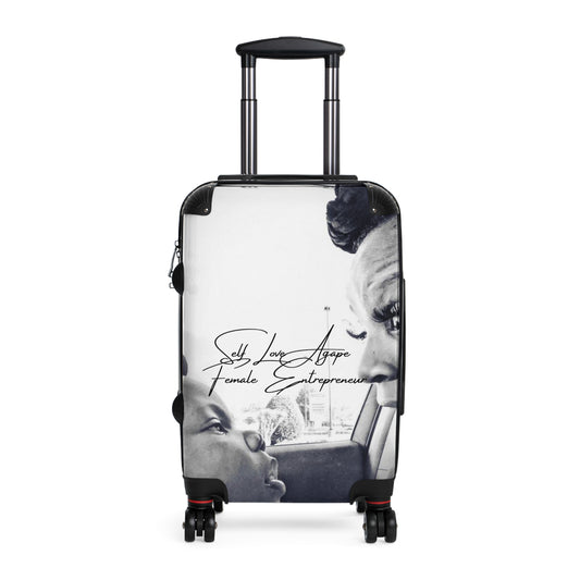 Black & White Family Portrait Carry-On Suitcase — "She Loves Anger" Female Empowerment Design