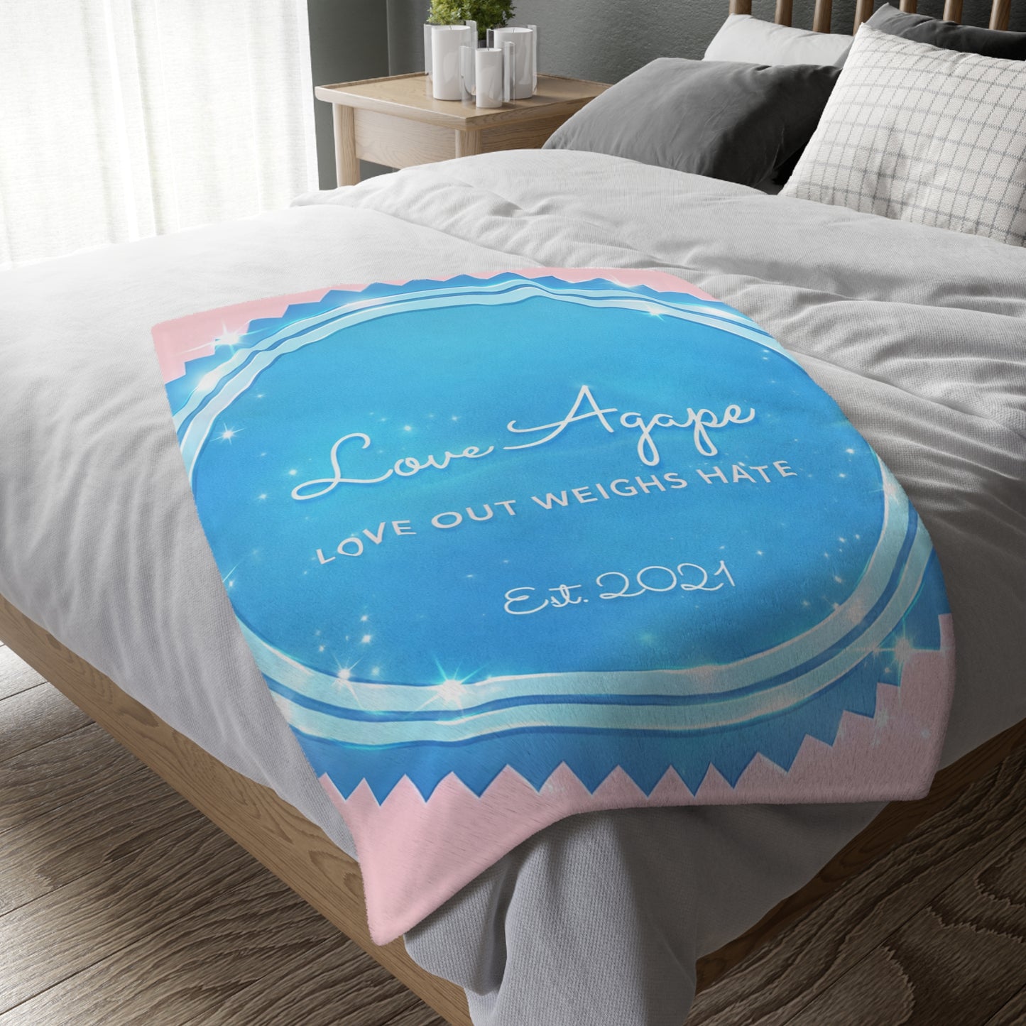 Love Agape Microfiber Blanket — "Love Out Weighs Hate" Est. 2026, Two-Sided Velveteen Throw