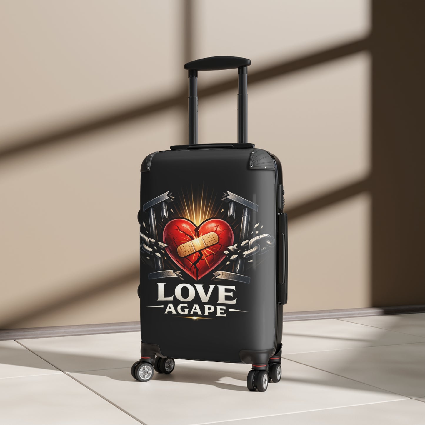 Suitcase — 'Love Agape' Heart & Chain Graphic Carry-On Luggage