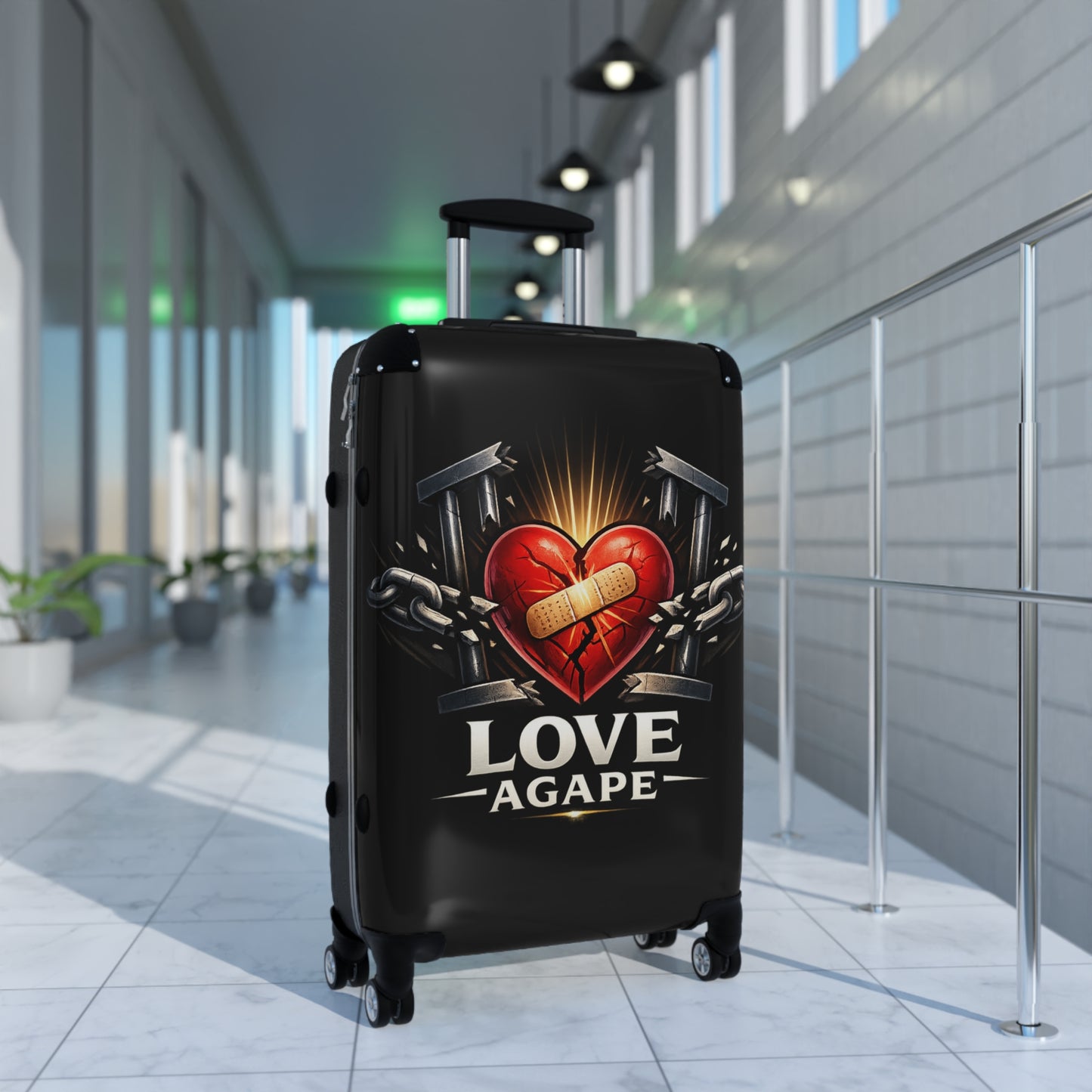 Suitcase — 'Love Agape' Heart & Chain Graphic Carry-On Luggage