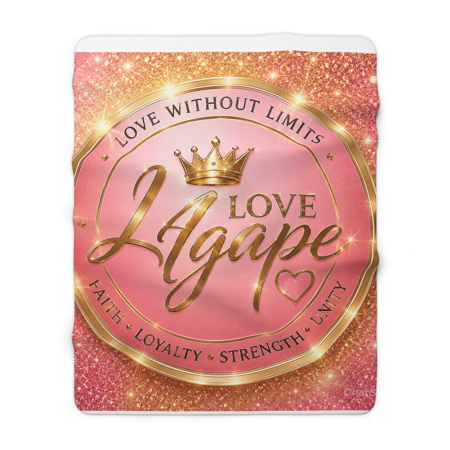 Sherpa Blanket — "Love Agape" Pink Gold Crown Throw (Faith • Loyalty • Strength • Unity)