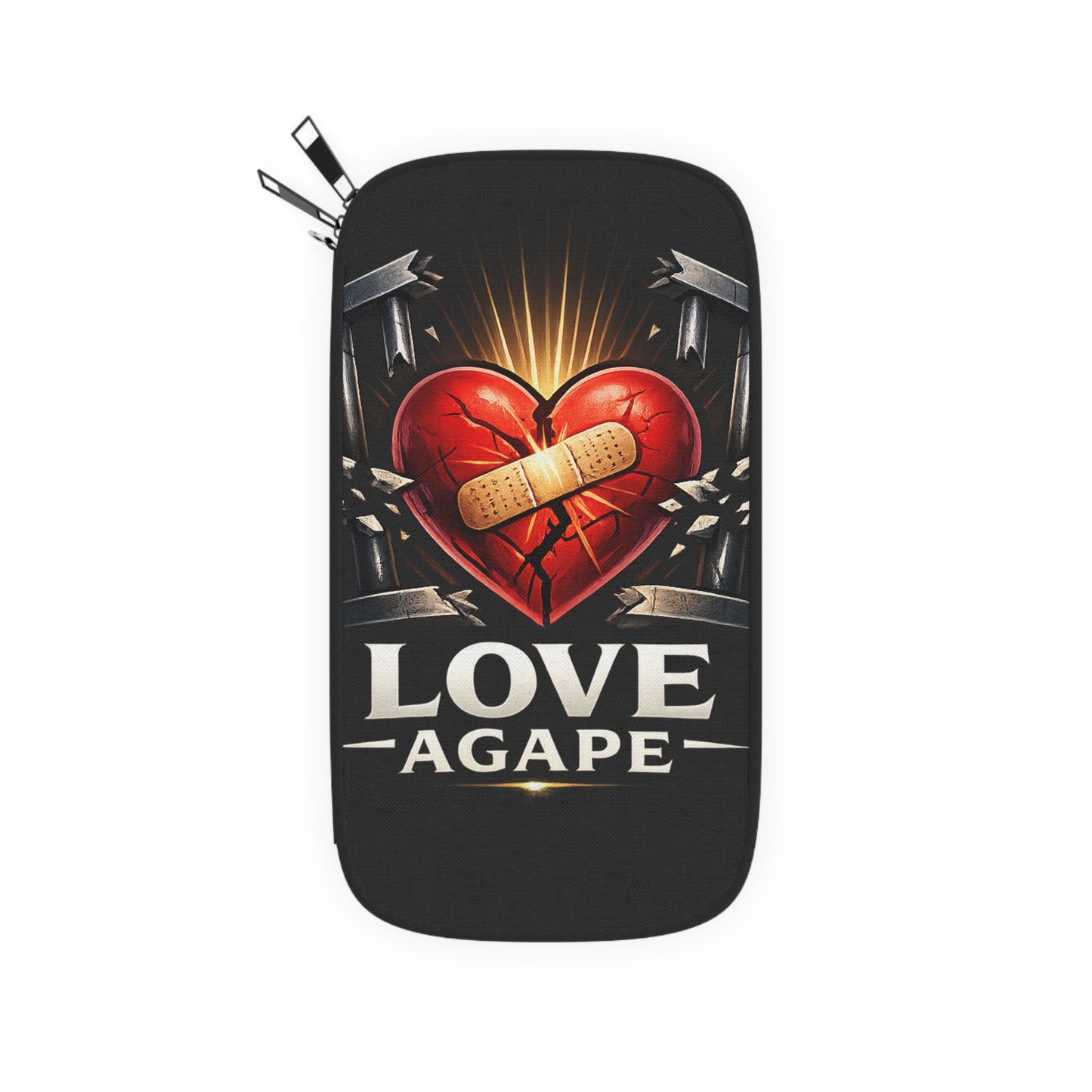 Passport Wallet — "Love Agape" Heart & Chain Design Travel Pouch