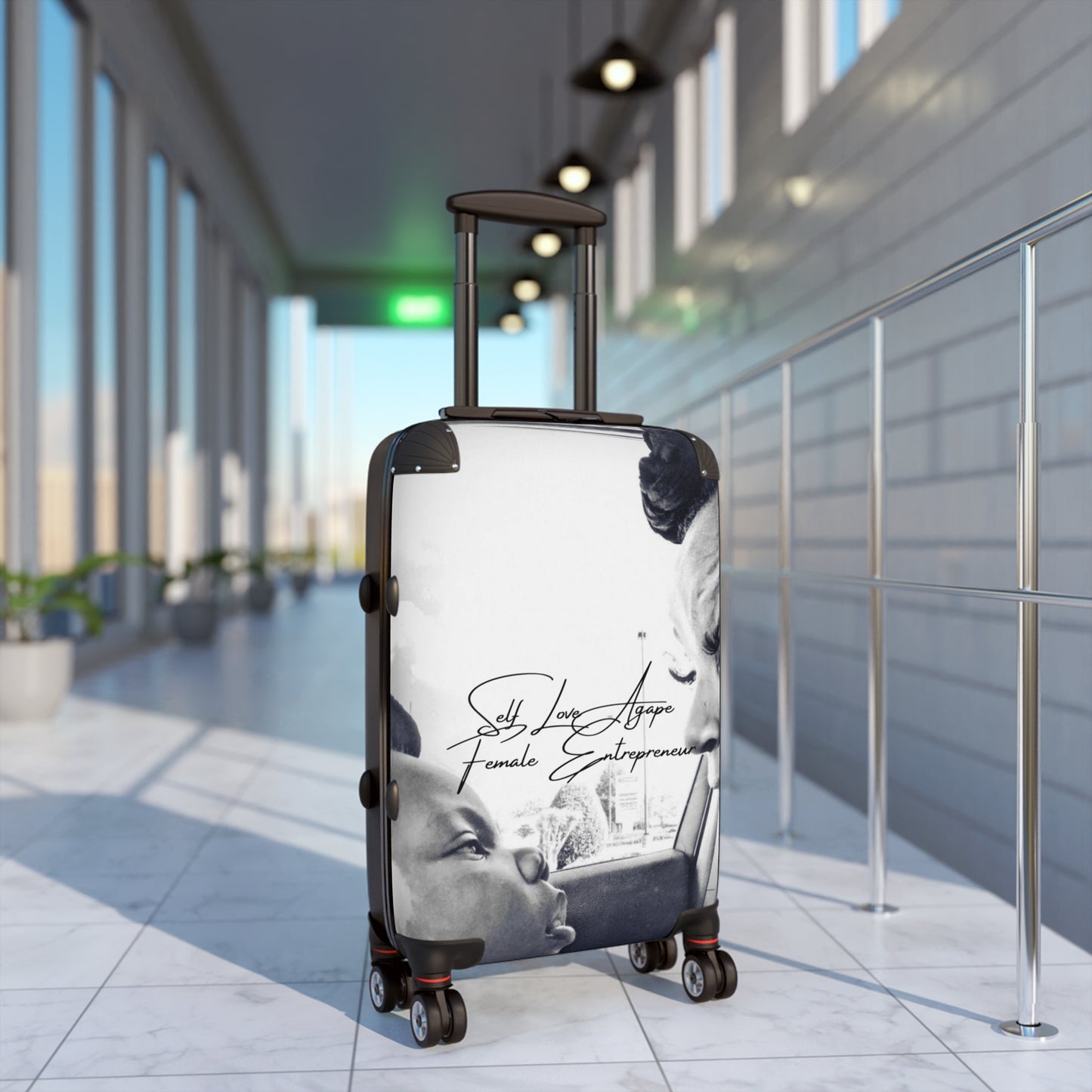 Black & White Family Portrait Carry-On Suitcase — "She Loves Anger" Female Empowerment Design