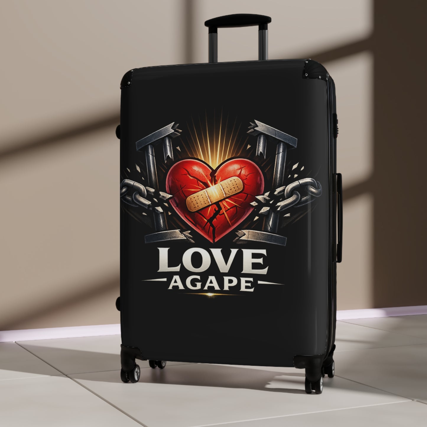 Suitcase — 'Love Agape' Heart & Chain Graphic Carry-On Luggage