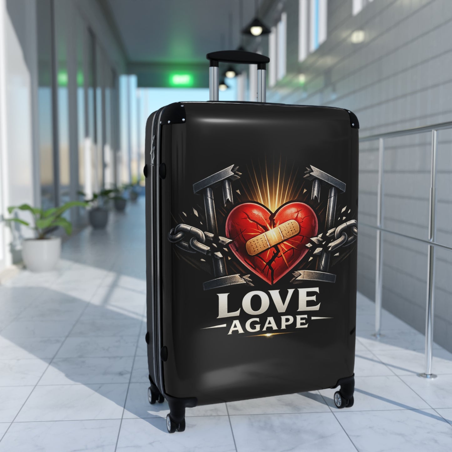 Suitcase — 'Love Agape' Heart & Chain Graphic Carry-On Luggage